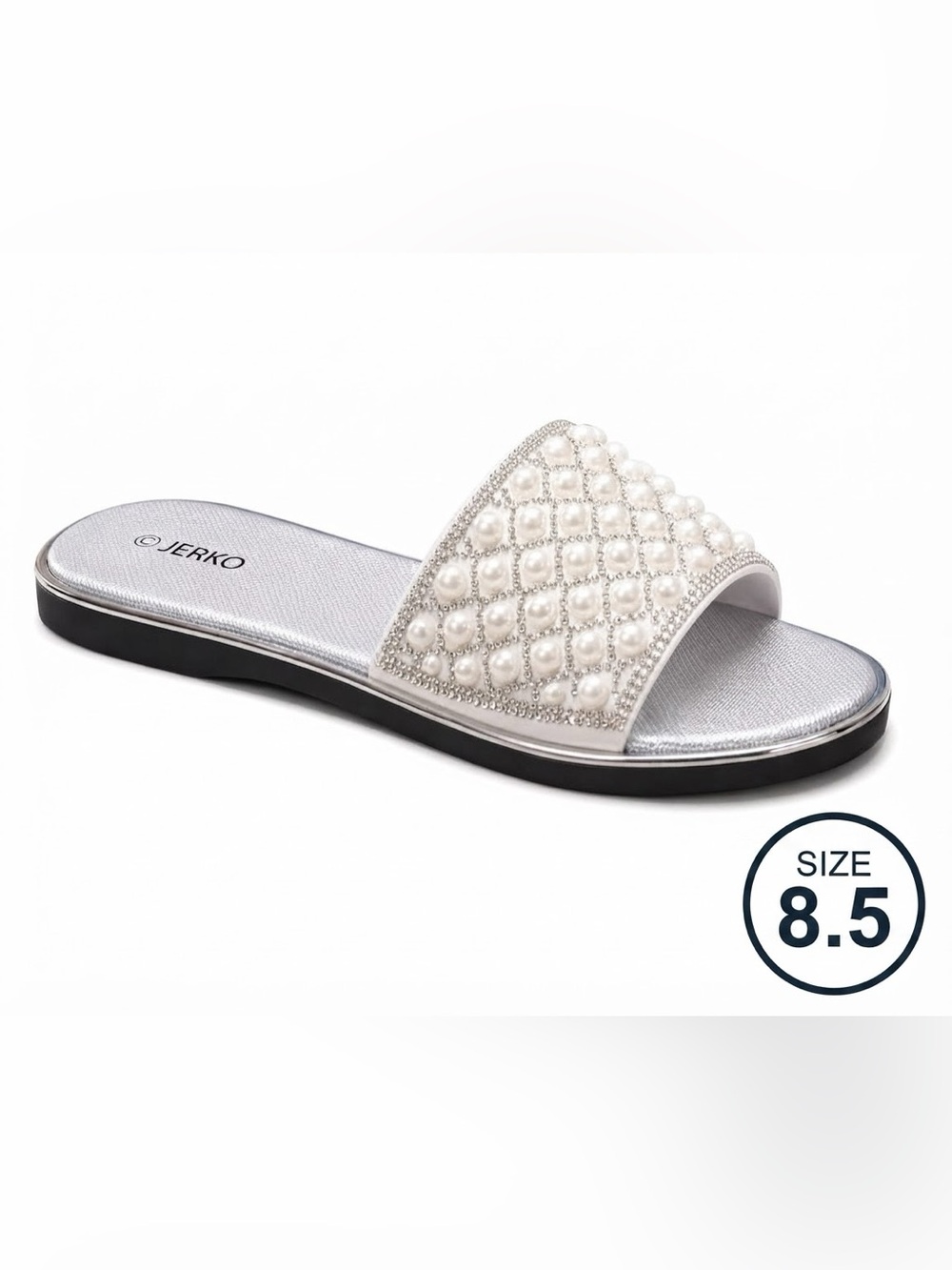 Pearl Embellished Slide Sandal - Silver